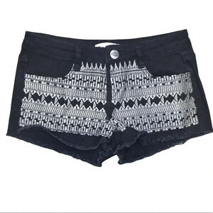 Karma Blue Black Embroidered Denim Jean Shorts Women’s Size 6